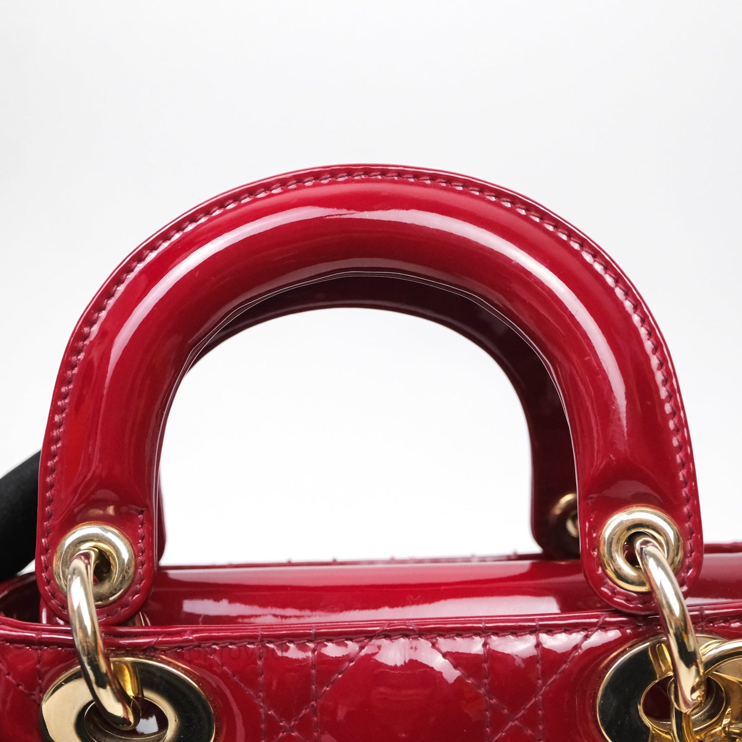 Christian Dior Mini Lady Dior Red Patent Cannage Gold Hardware