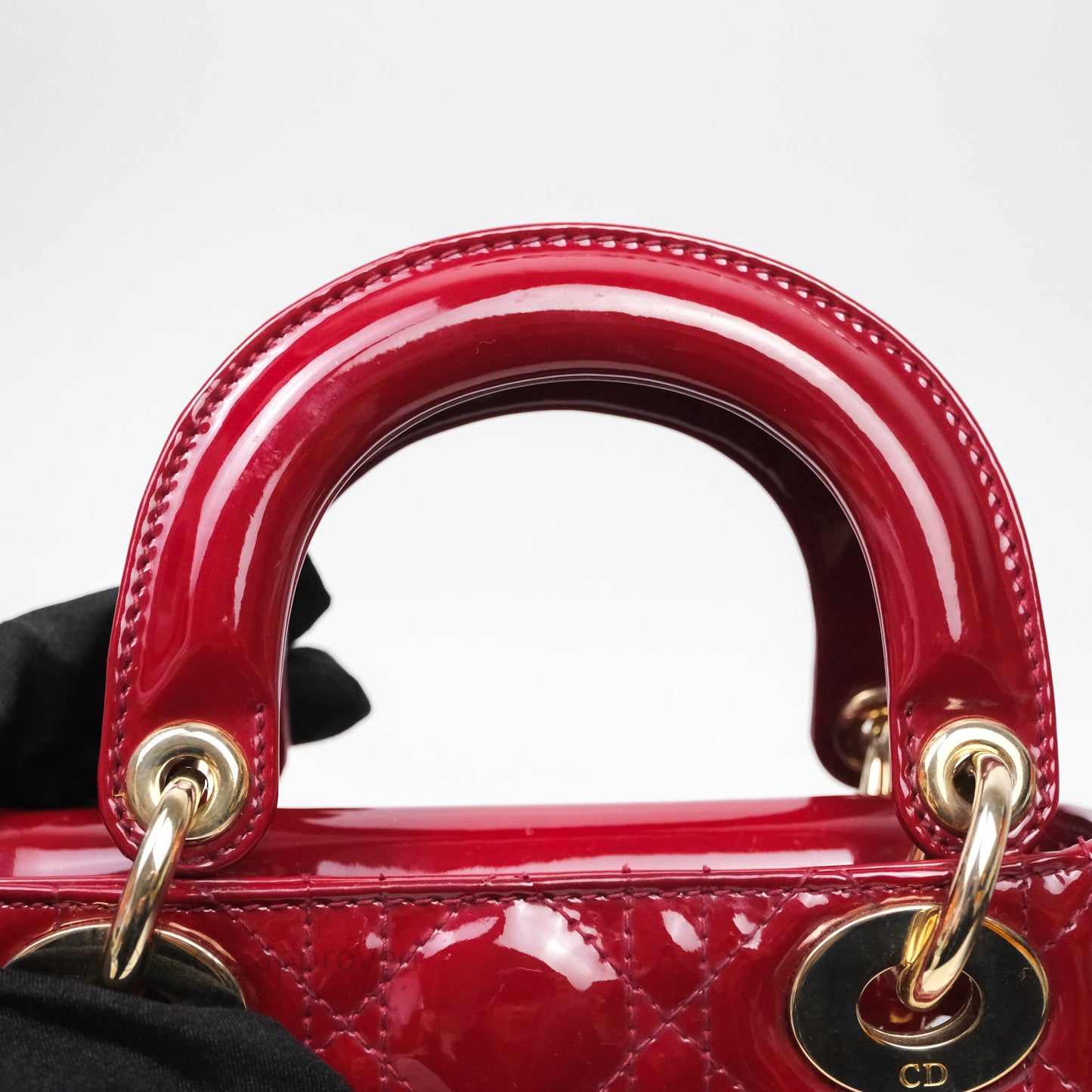 Christian Dior Mini Lady Dior Red Patent Cannage Gold Hardware