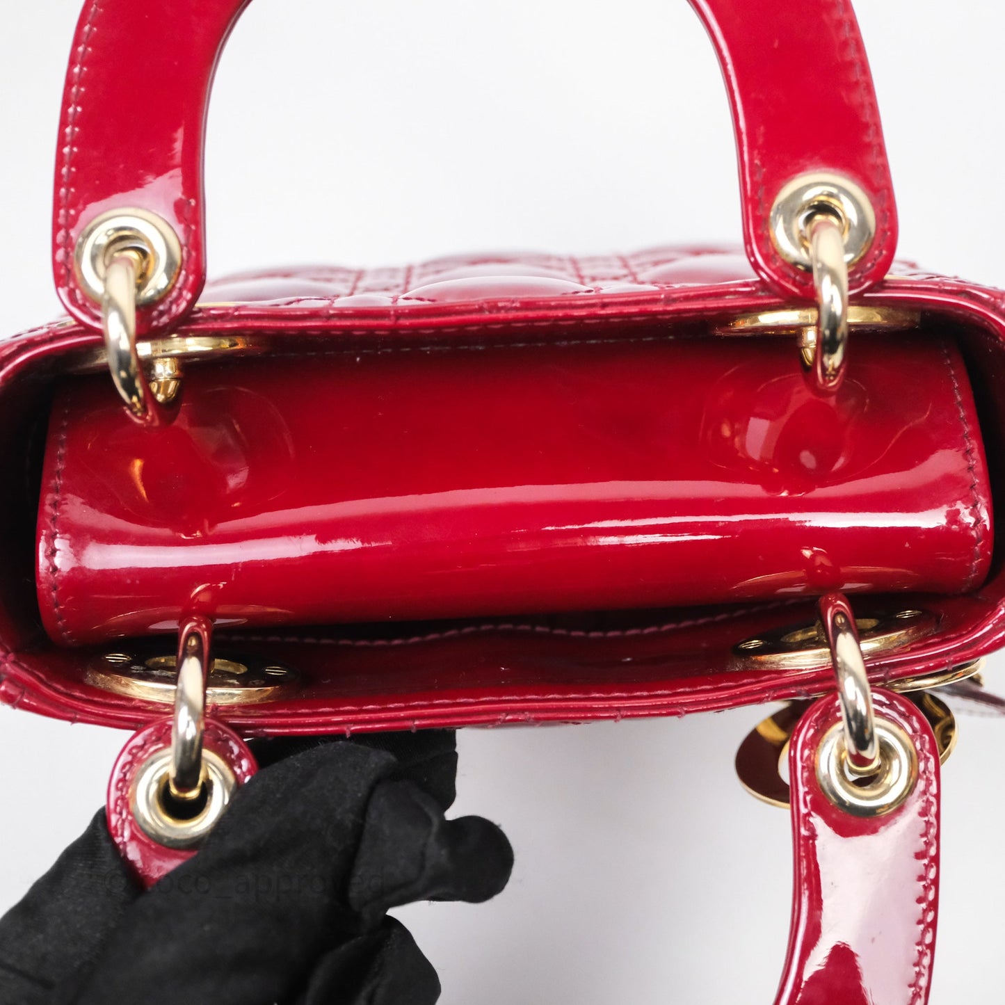 Christian Dior Mini Lady Dior Red Patent Cannage Gold Hardware