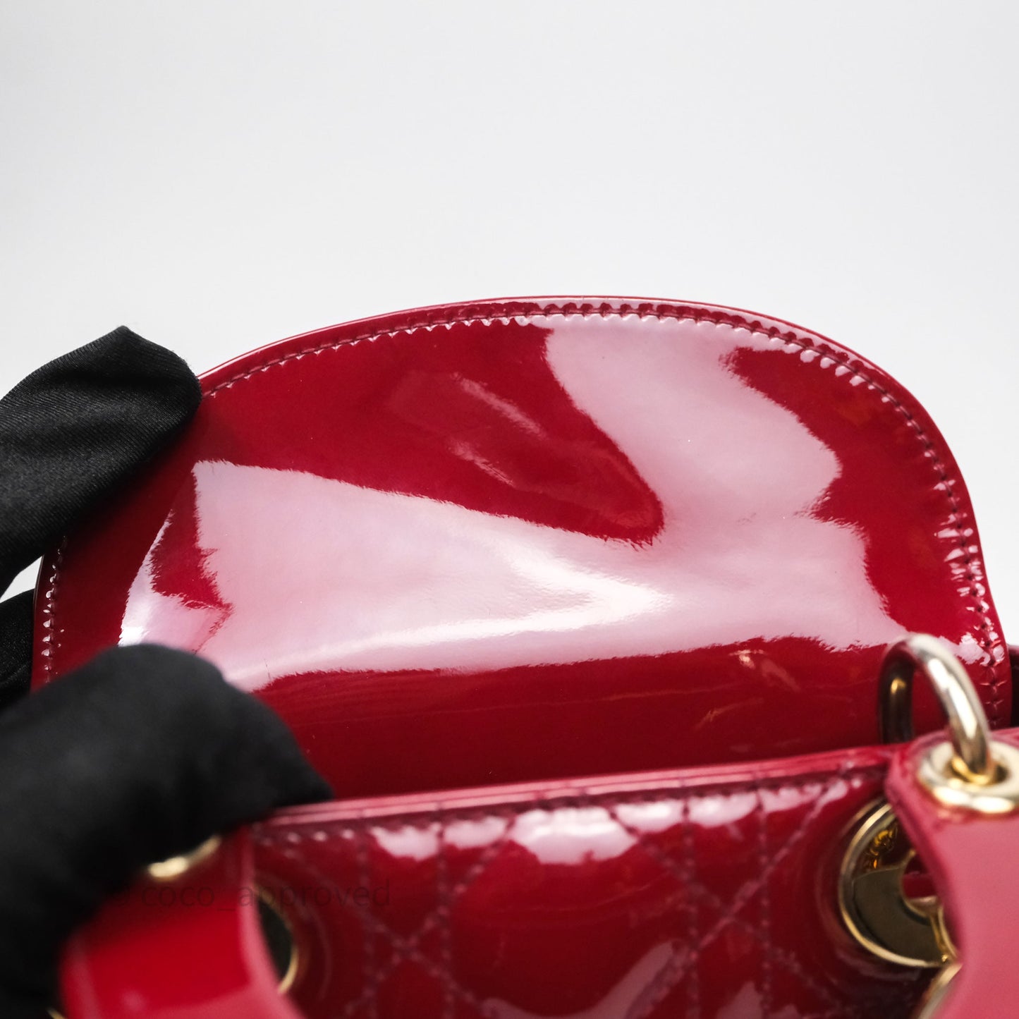 Christian Dior Mini Lady Dior Red Patent Cannage Gold Hardware