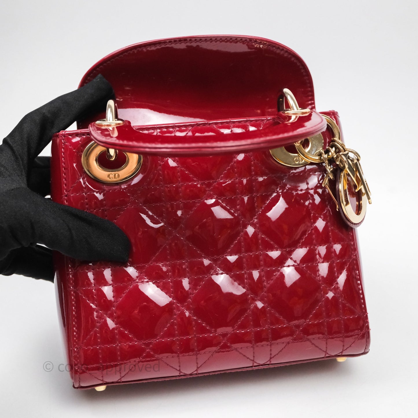 Christian Dior Mini Lady Dior Red Patent Cannage Gold Hardware
