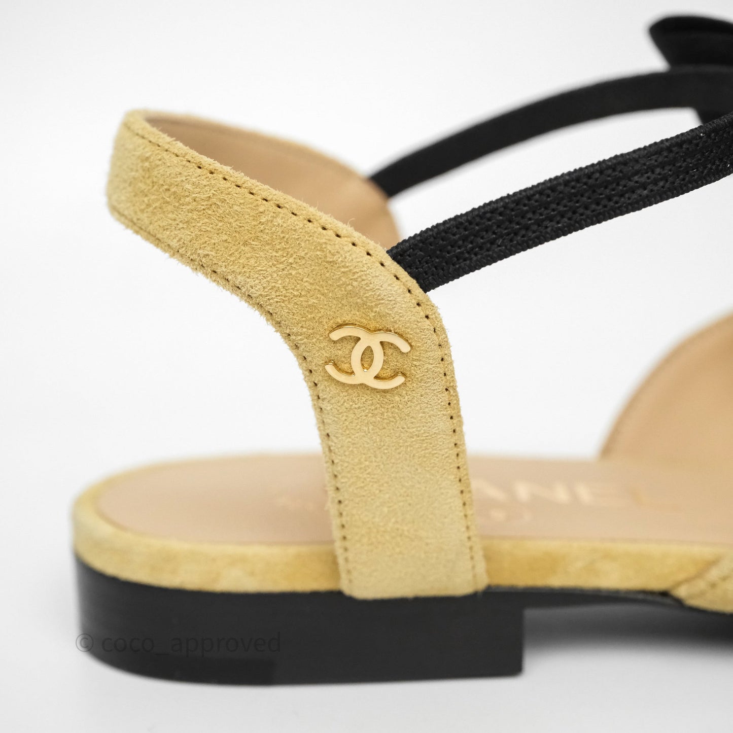 Chanel Bow Two-Tone Slingback Flats Beige/ Black Suede Size 38