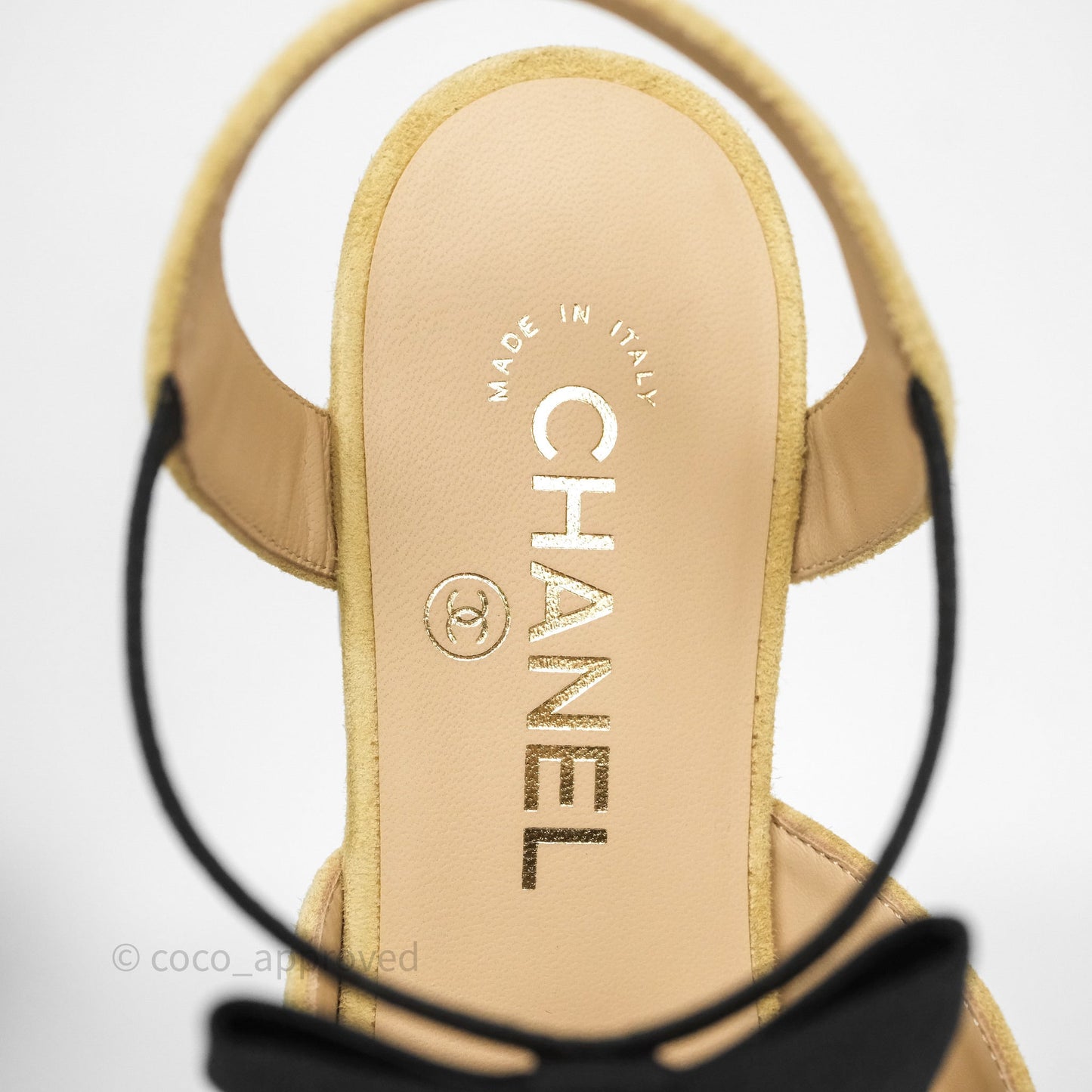 Chanel Bow Two-Tone Slingback Flats Beige/ Black Suede Size 38