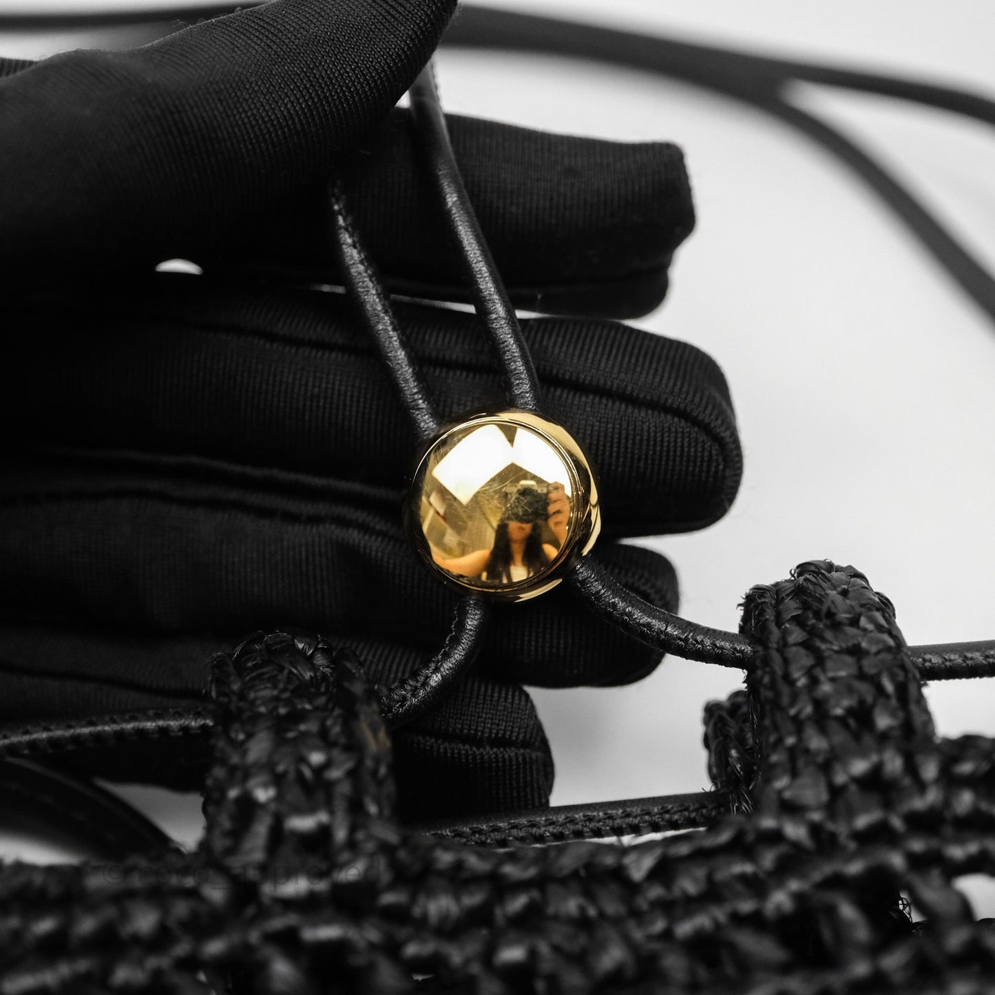 Loewe Drawstring Pocket In Raffia Black