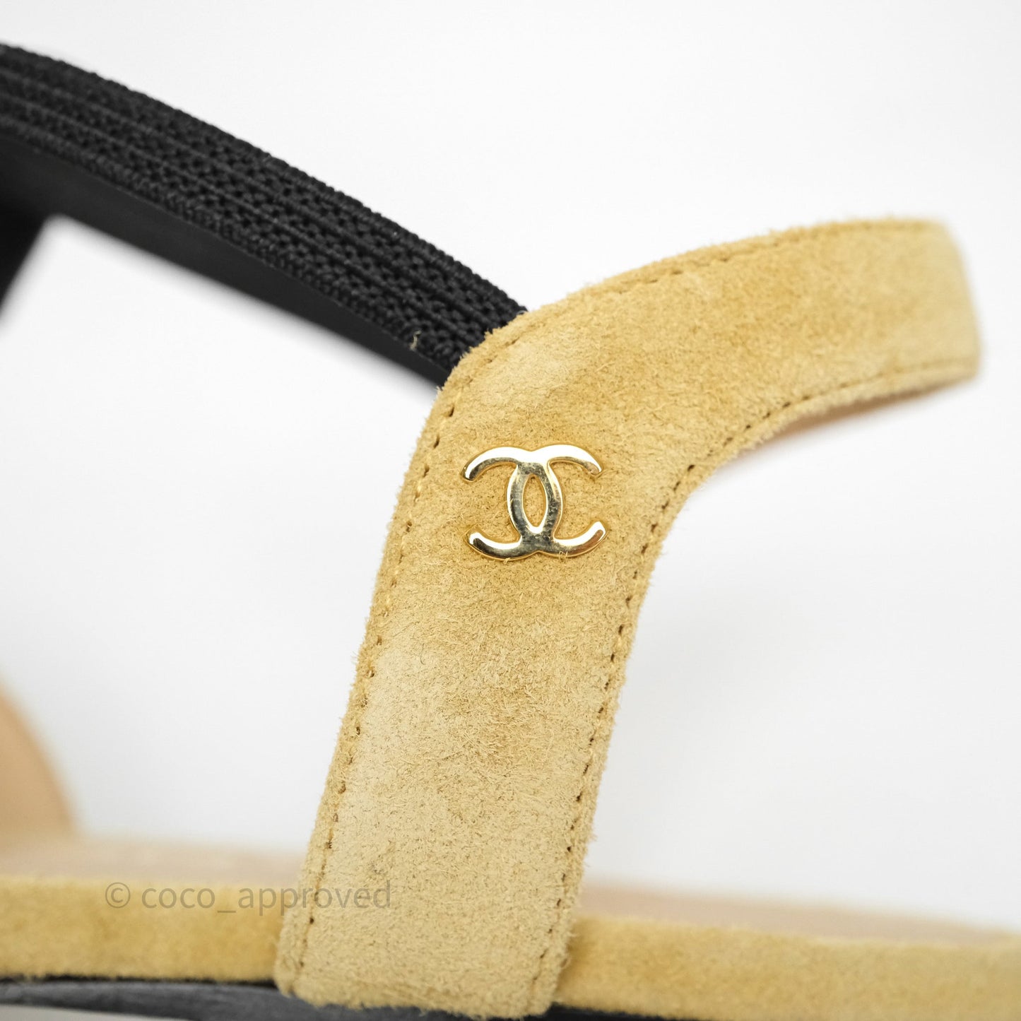 Chanel Bow Two-Tone Slingback Flats Beige/ Black Suede Size 38