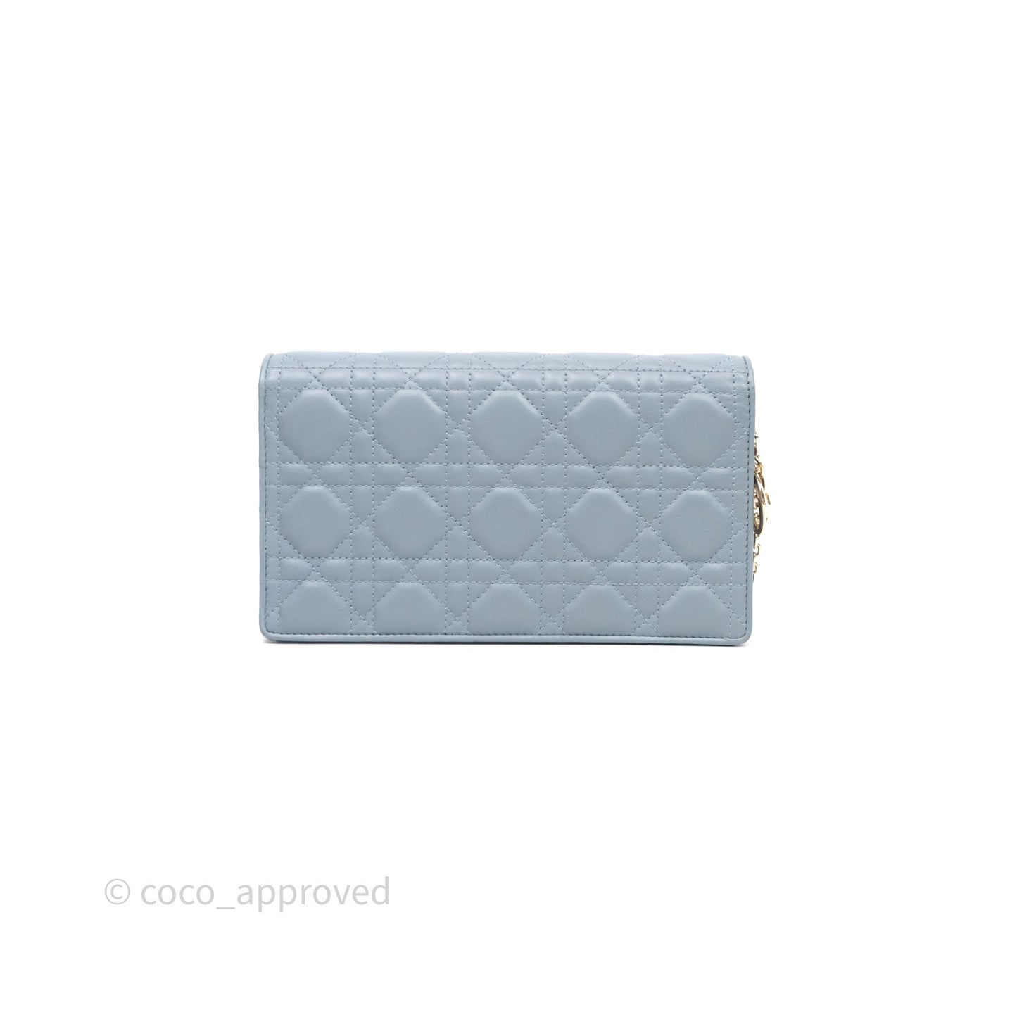 Christian Dior Lady Dior Pouch with Chain Blue Grey Cannage Lambskin Gold Hardware