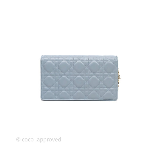 Christian Dior Lady Dior Pouch with Chain Blue Grey Cannage Lambskin Gold Hardware