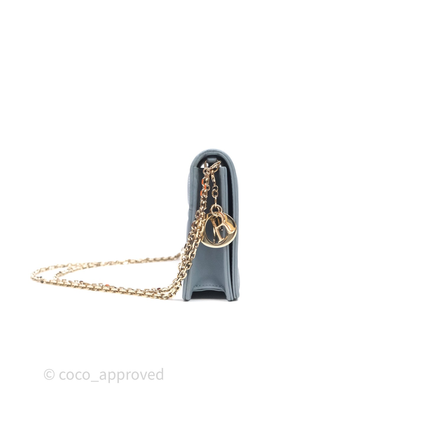 Christian Dior Lady Dior Pouch with Chain Blue Grey Cannage Lambskin Gold Hardware