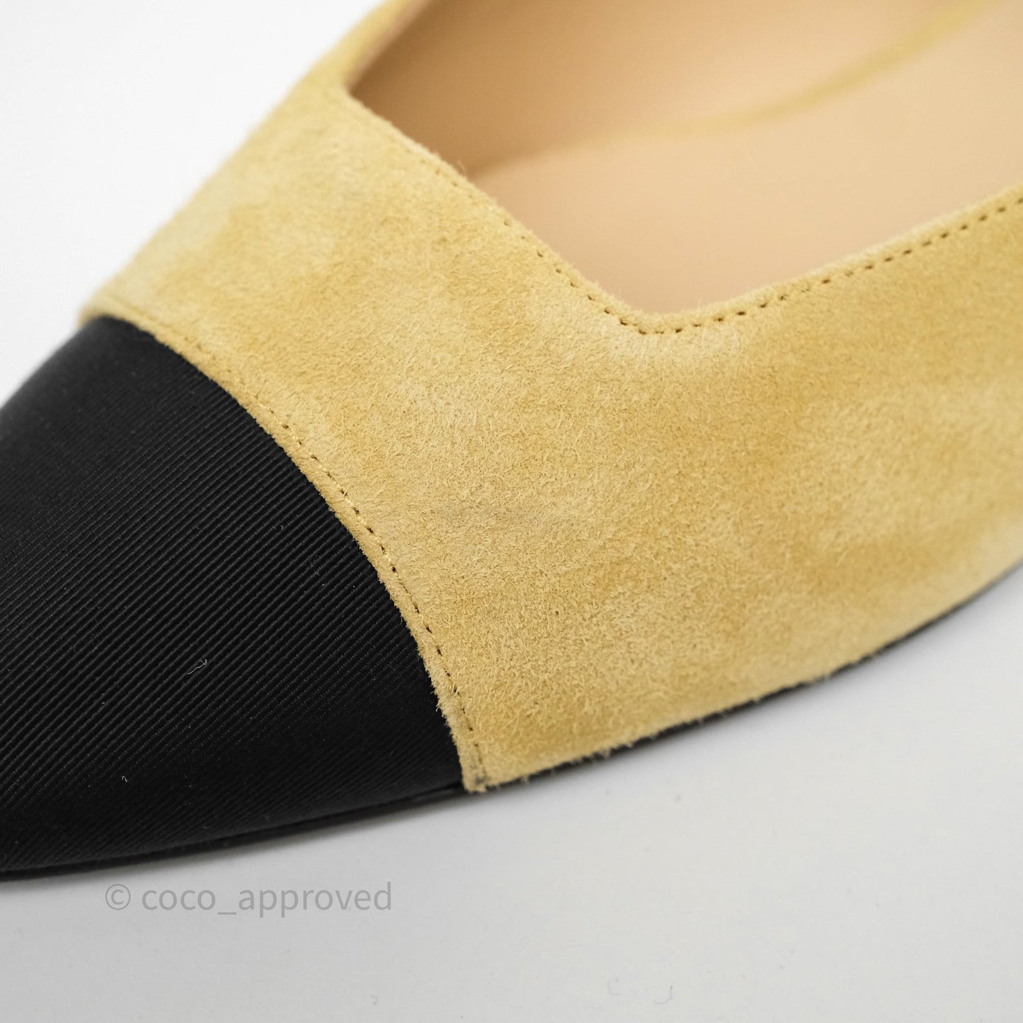 Chanel Bow Two-Tone Slingback Flats Beige/ Black Suede Size 38