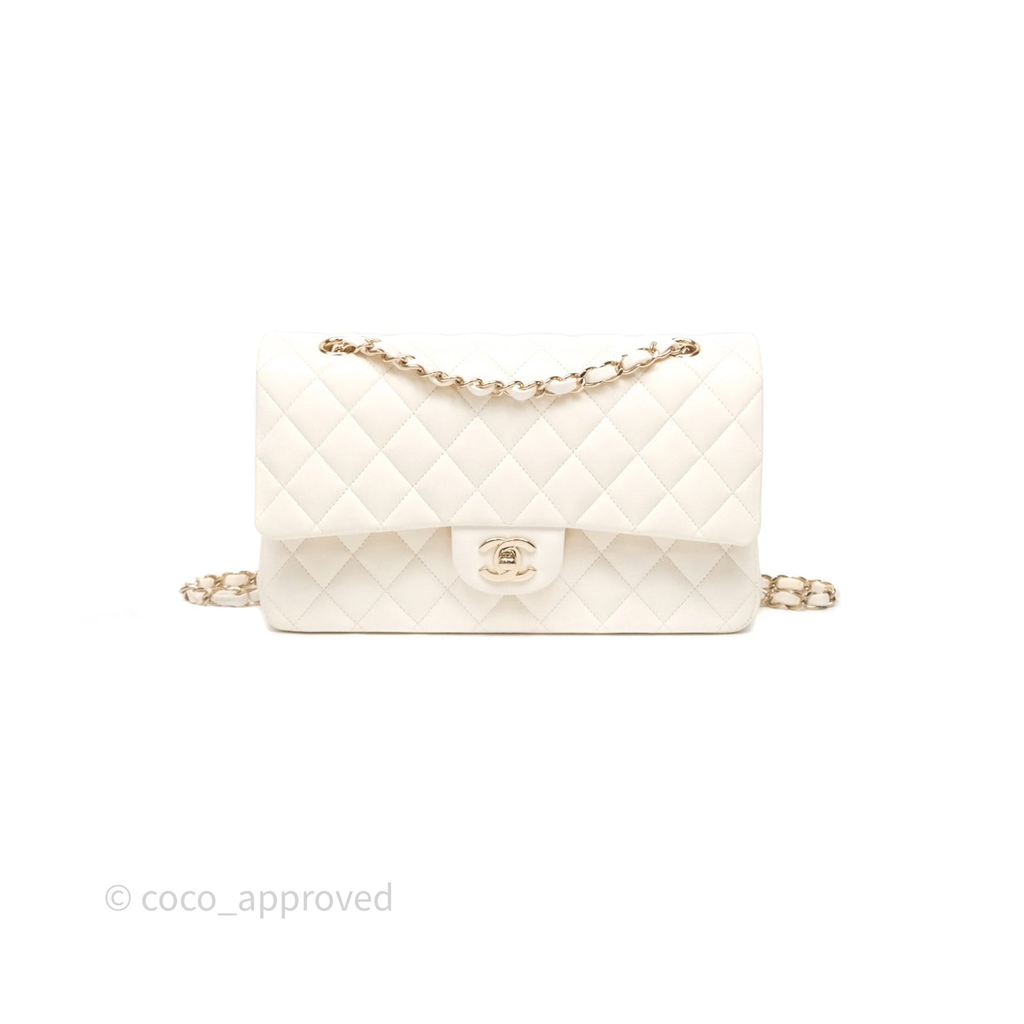 Chanel Classic M/L Medium Flap Quilted Ivory White Lambskin Gold Hardware