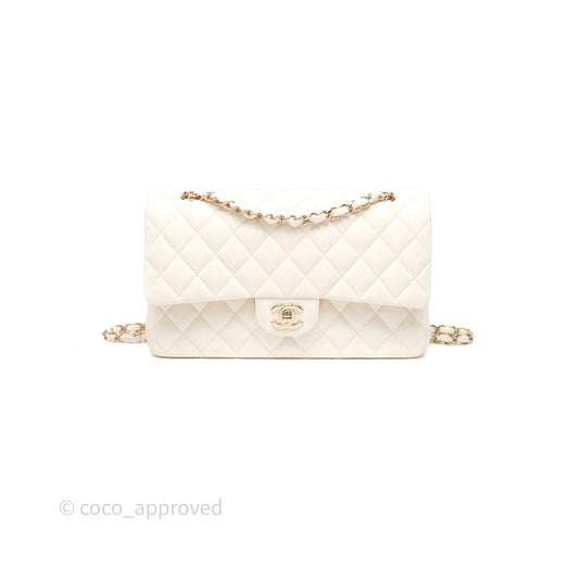 Chanel Classic M/L Medium Flap Quilted Ivory White Lambskin Gold Hardware