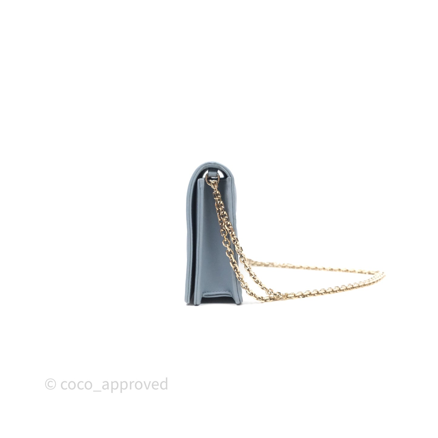 Christian Dior Lady Dior Pouch with Chain Blue Grey Cannage Lambskin Gold Hardware