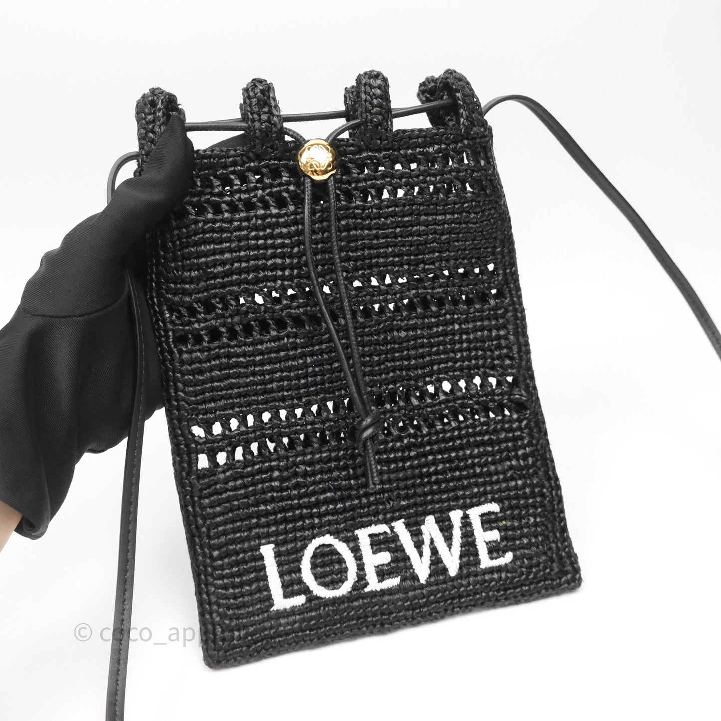 Loewe Drawstring Pocket In Raffia Black