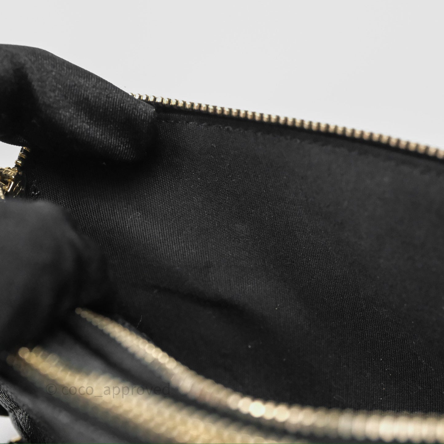 Chanel Double Zip Clutch With Chain Caviar Black Gold Hardware
