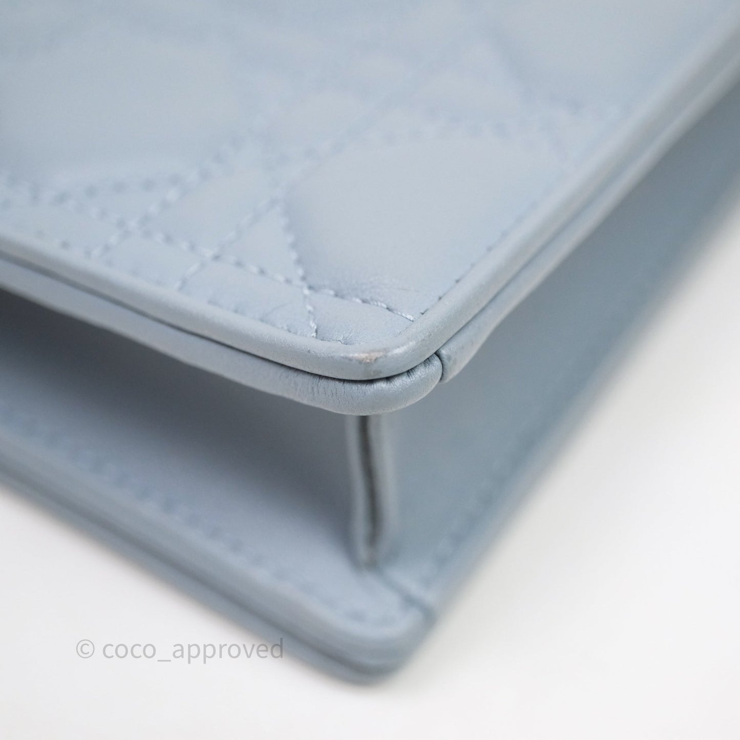 Christian Dior Lady Dior Pouch with Chain Blue Grey Cannage Lambskin Gold Hardware
