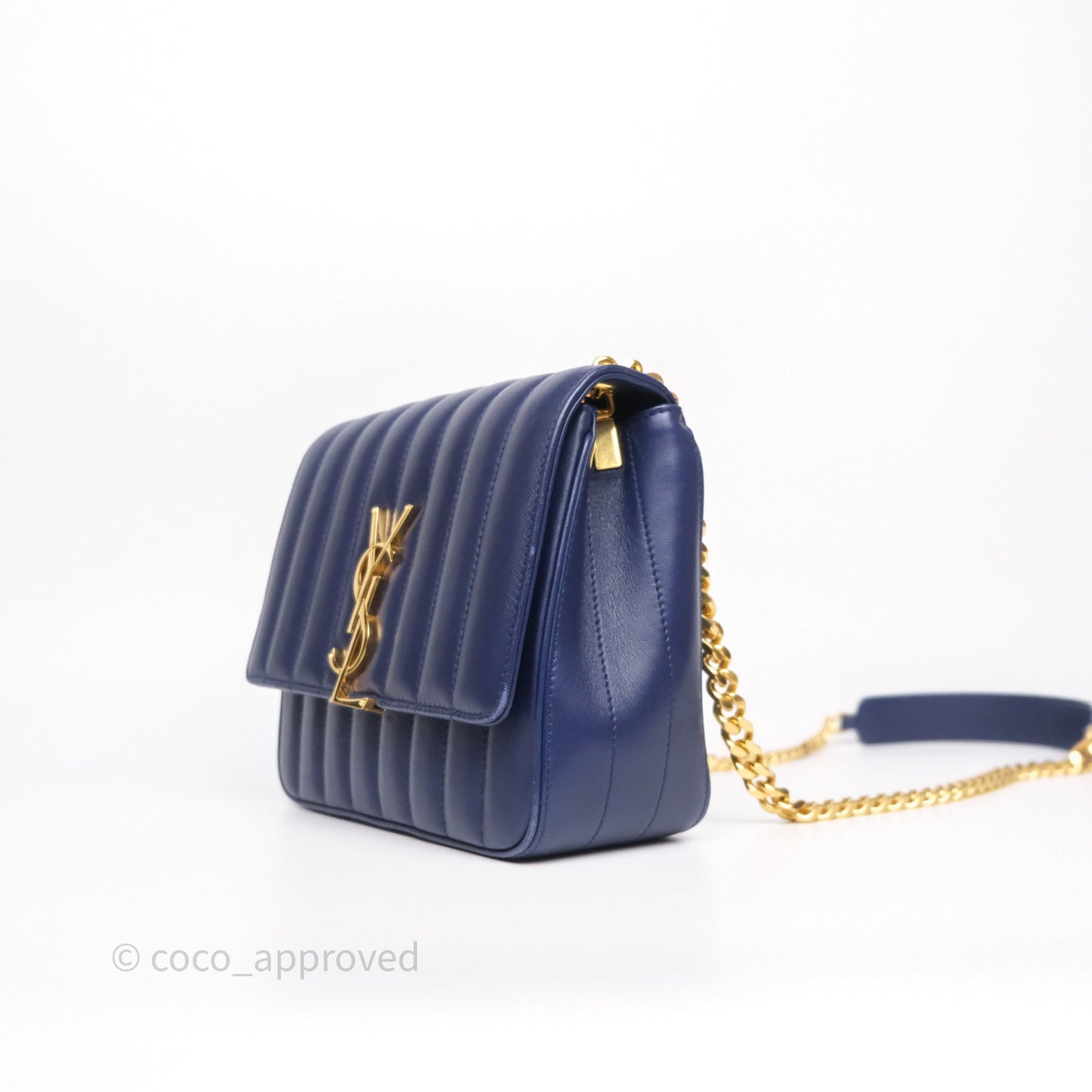 Saint Laurent Medium Vicky Bag Blue Lambskin Gold Hardware