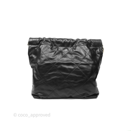 Chanel 22 Small Black Shiny Calfskin Aged Gold Hardware