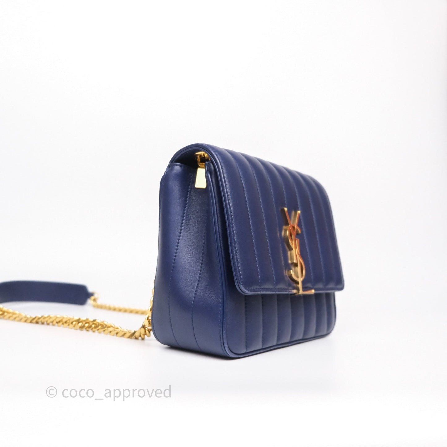 Saint Laurent Medium Vicky Bag Blue Lambskin Gold Hardware