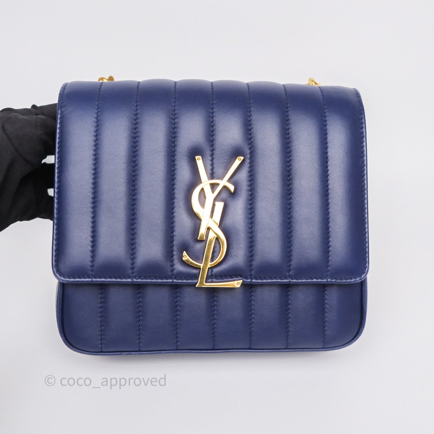 Saint Laurent Medium Vicky Bag Blue Lambskin Gold Hardware