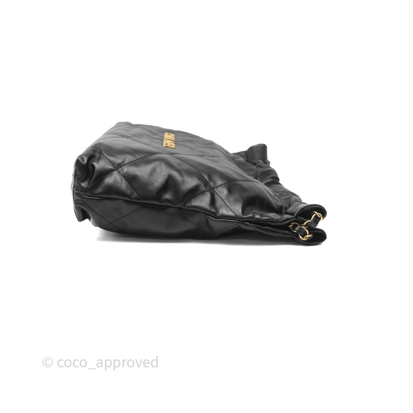 Chanel 22 Small Black Shiny Calfskin Aged Gold Hardware