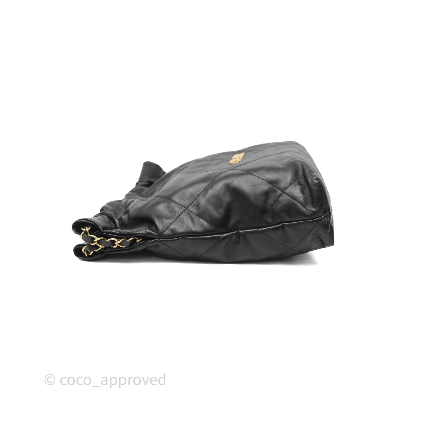 Chanel 22 Small Black Shiny Calfskin Aged Gold Hardware