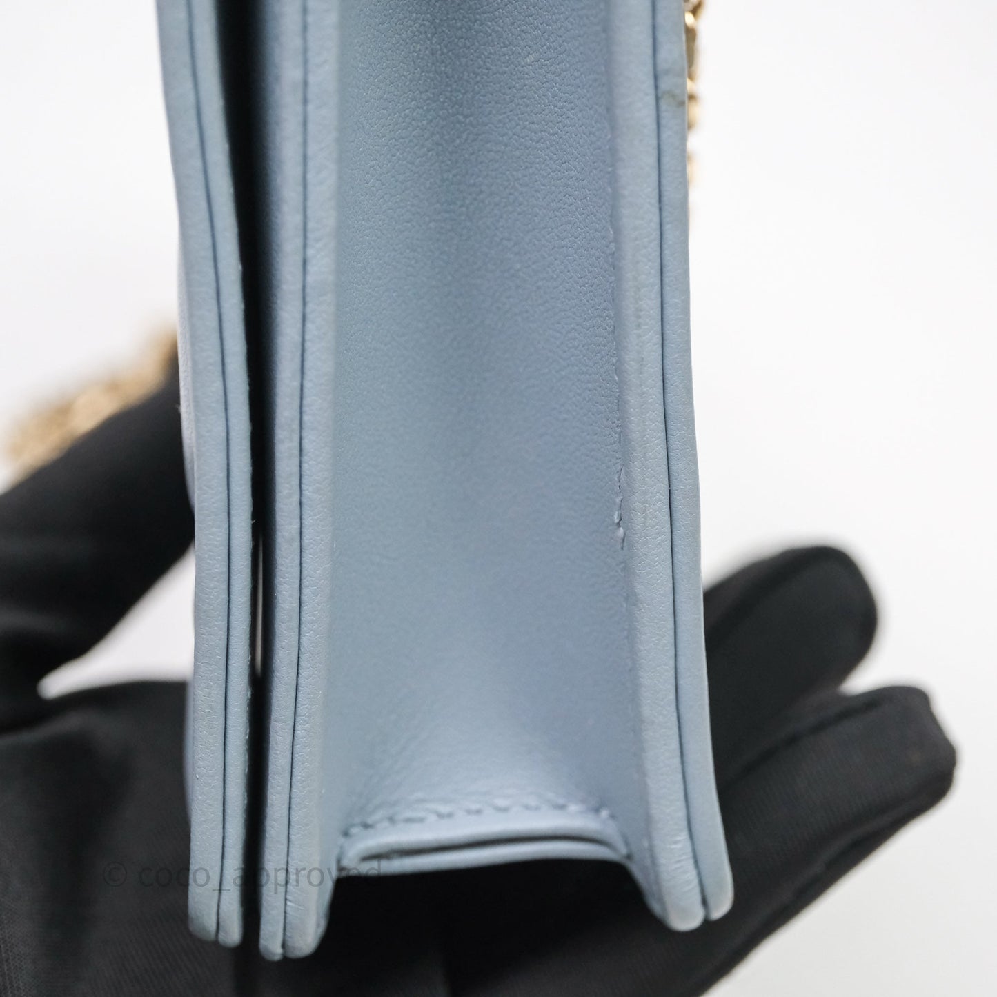 Christian Dior Lady Dior Pouch with Chain Blue Grey Cannage Lambskin Gold Hardware