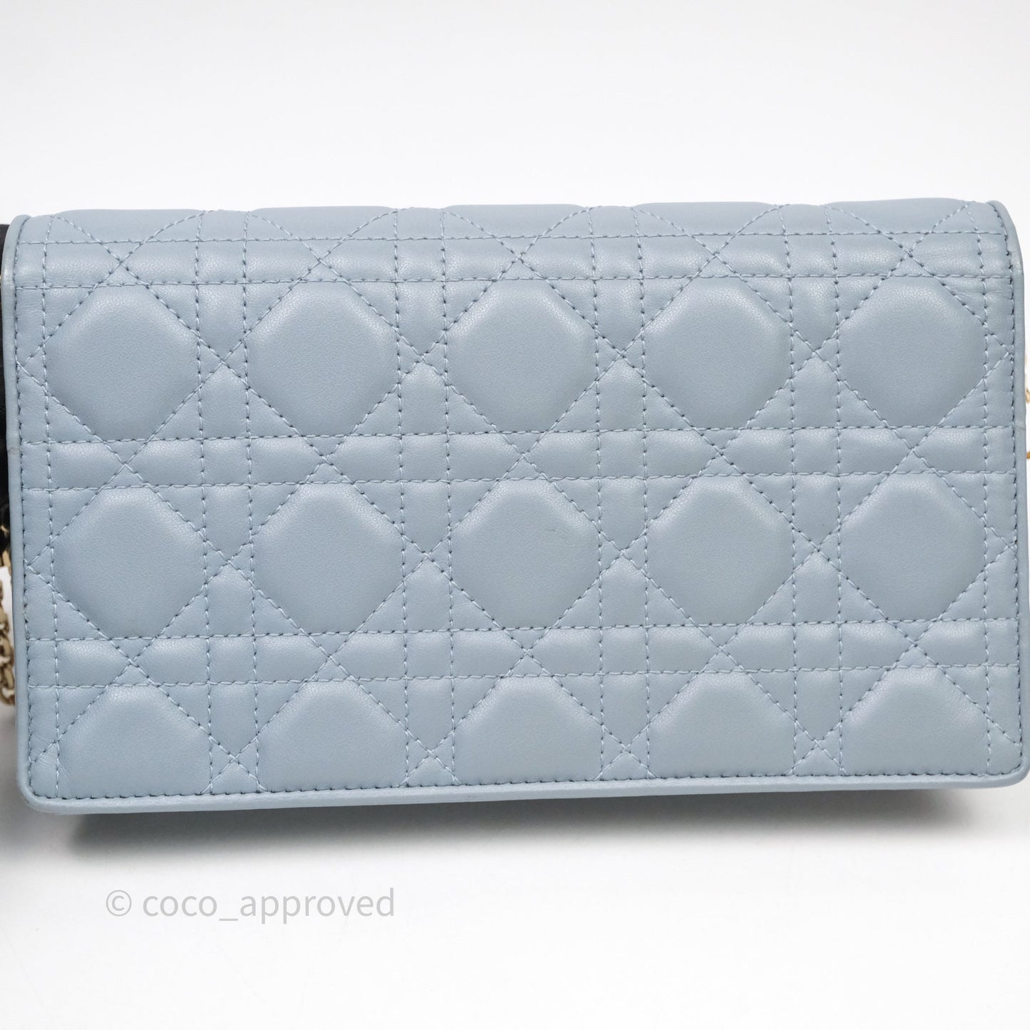 Christian Dior Lady Dior Pouch with Chain Blue Grey Cannage Lambskin Gold Hardware