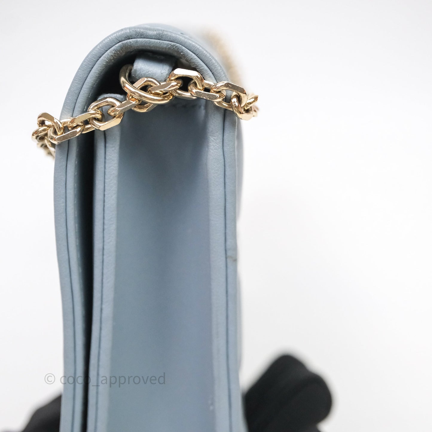 Christian Dior Lady Dior Pouch with Chain Blue Grey Cannage Lambskin Gold Hardware