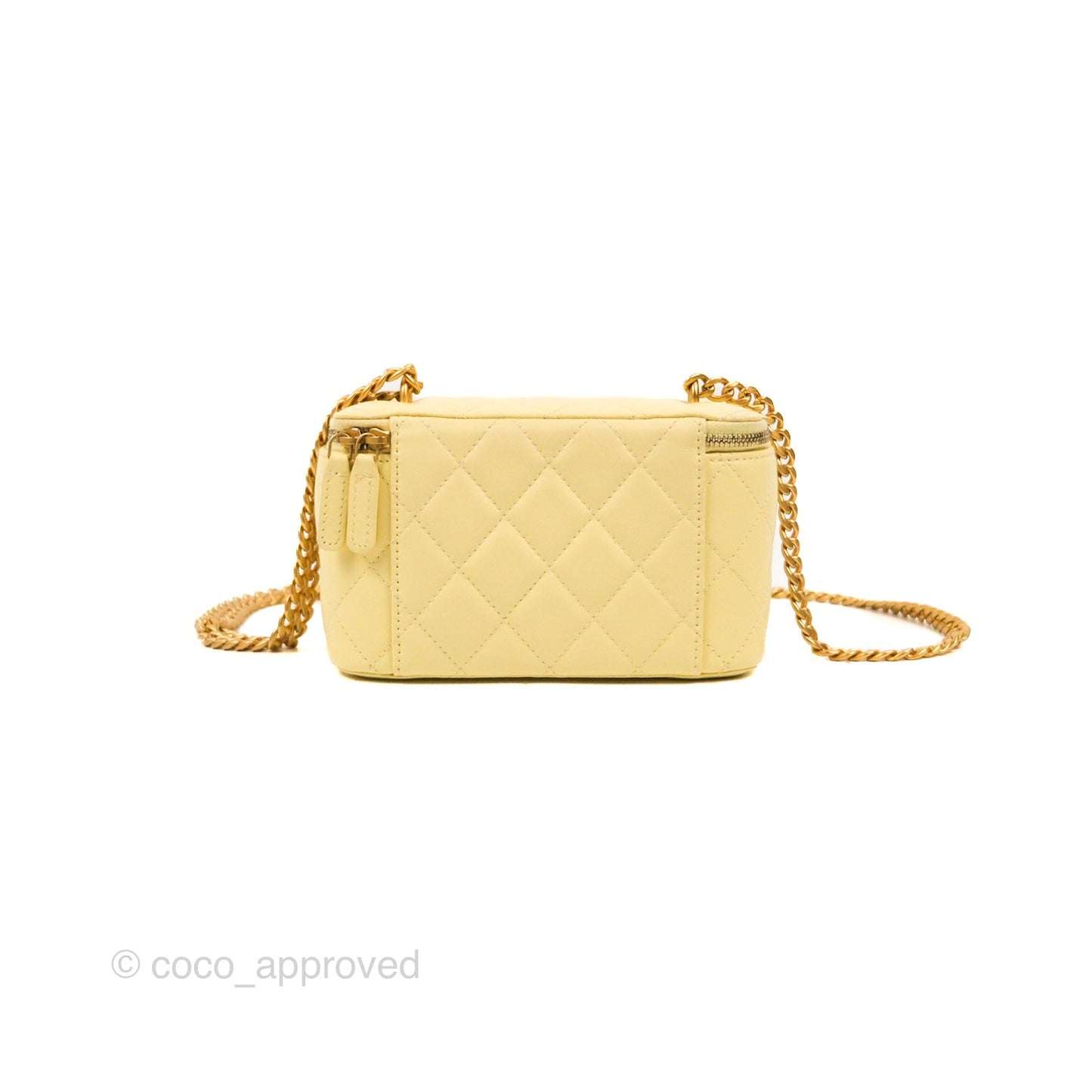 Chanel Quilted Vanity Rectangular with Camellia Adjustable Chain Light Yellow Lambskin 23S