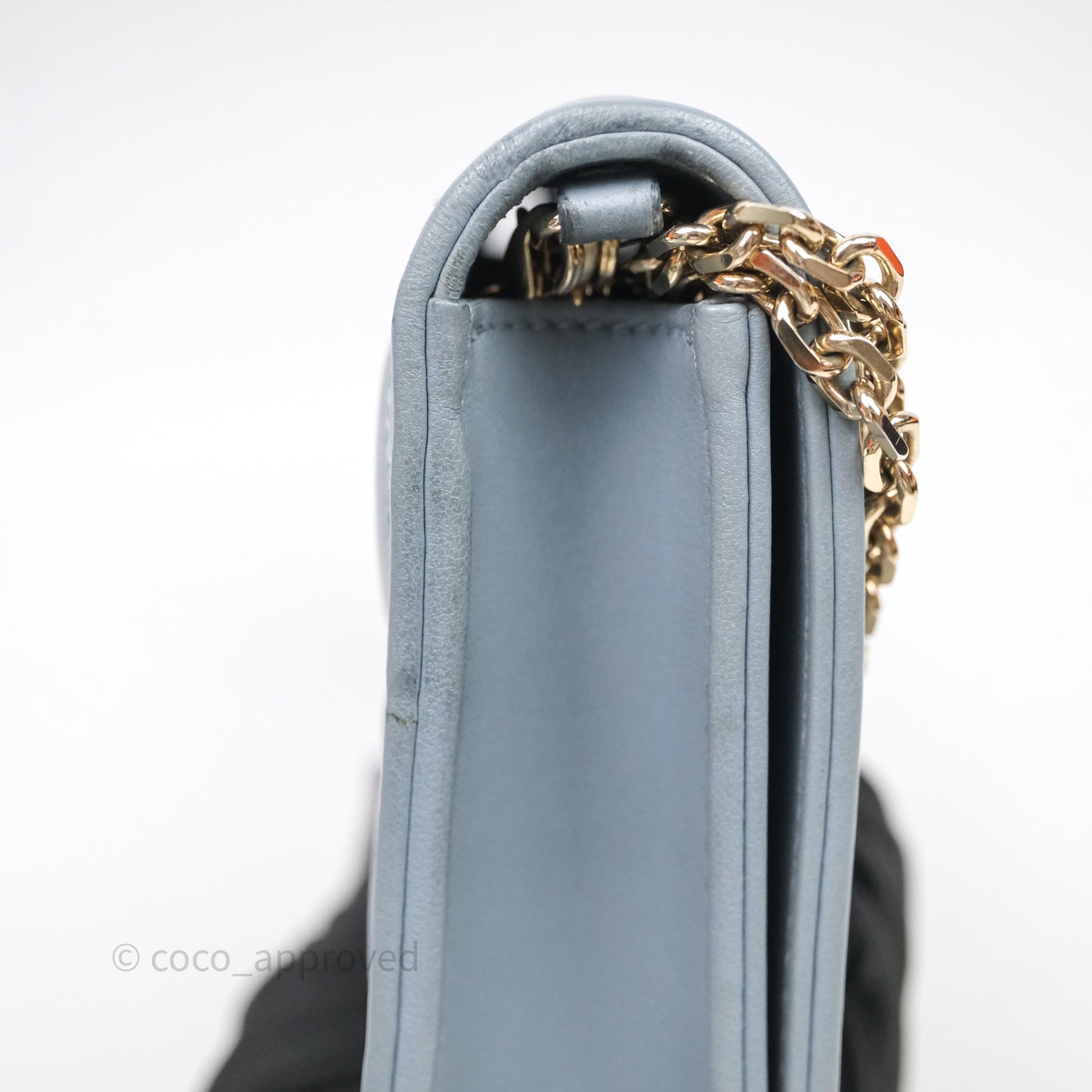 Christian Dior Lady Dior Pouch with Chain Blue Grey Cannage Lambskin Gold Hardware