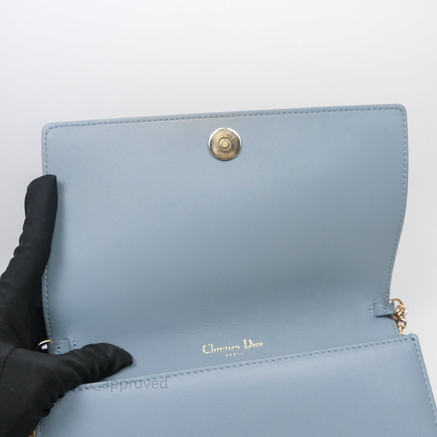 Christian Dior Lady Dior Pouch with Chain Blue Grey Cannage Lambskin Gold Hardware