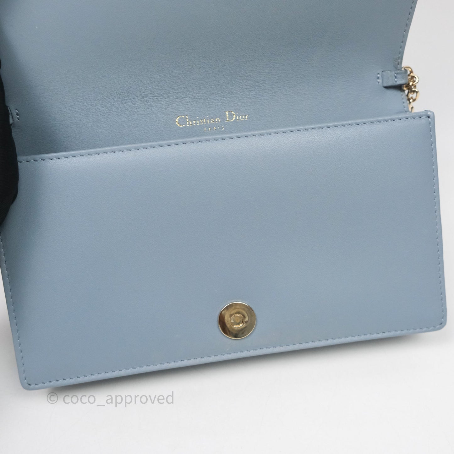 Christian Dior Lady Dior Pouch with Chain Blue Grey Cannage Lambskin Gold Hardware