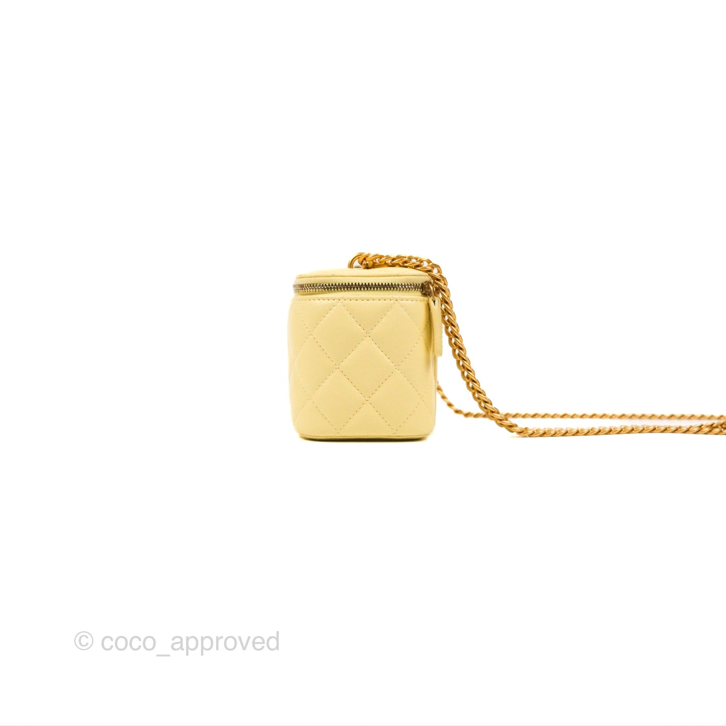 Chanel Quilted Vanity Rectangular with Camellia Adjustable Chain Light Yellow Lambskin 23S
