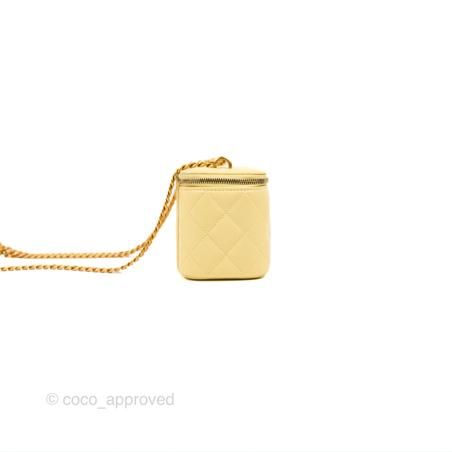 Chanel Quilted Vanity Rectangular with Camellia Adjustable Chain Light Yellow Lambskin 23S
