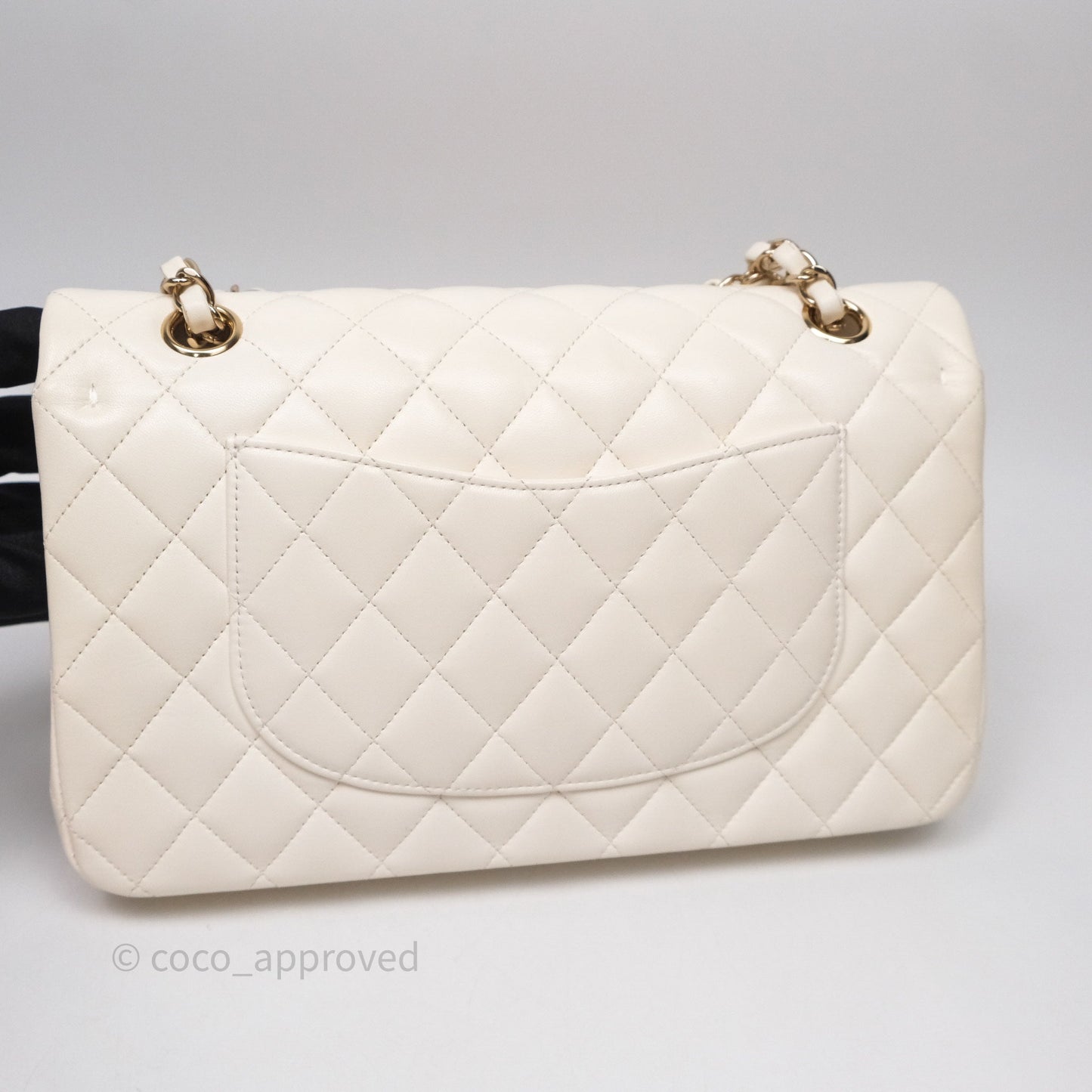 Chanel Classic M/L Medium Flap Quilted Ivory White Lambskin Gold Hardware
