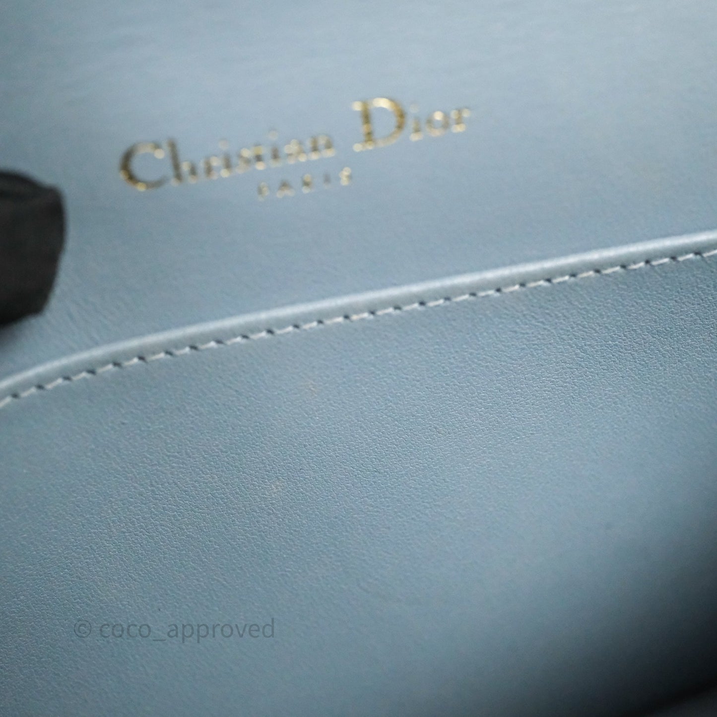 Christian Dior Lady Dior Pouch with Chain Blue Grey Cannage Lambskin Gold Hardware