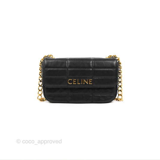 Celine Matelasse Monochrome Celine Shoulder Bag Black Quilted Goatskin