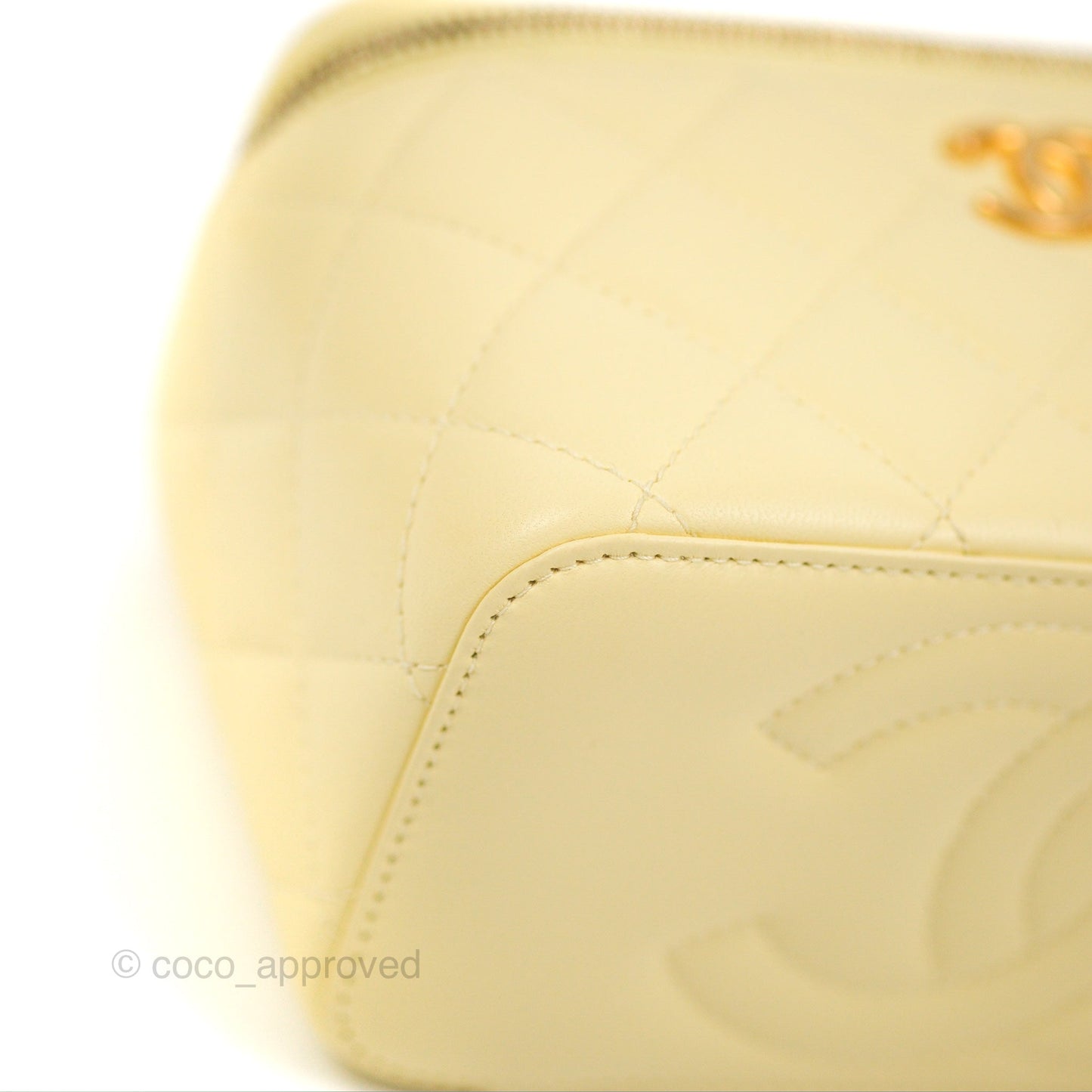 Chanel Quilted Vanity Rectangular with Camellia Adjustable Chain Light Yellow Lambskin 23S