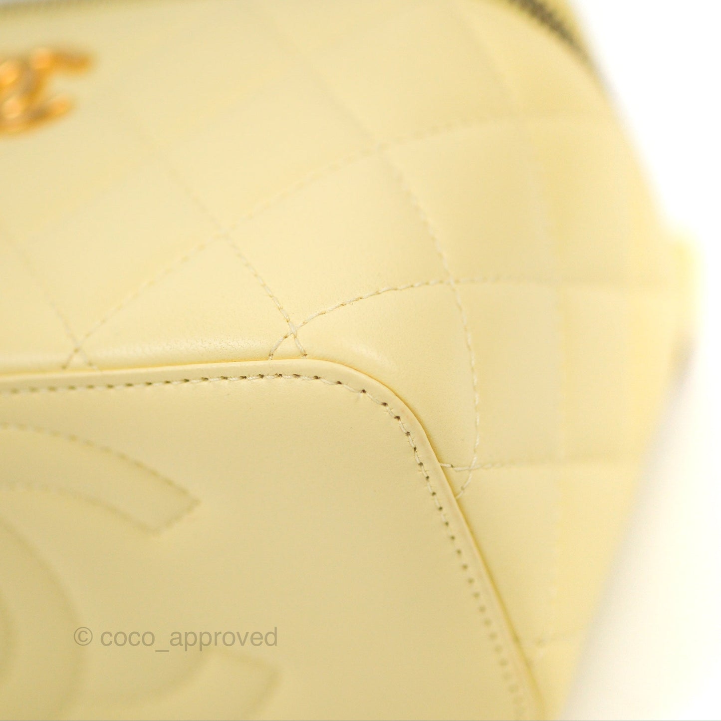 Chanel Quilted Vanity Rectangular with Camellia Adjustable Chain Light Yellow Lambskin 23S