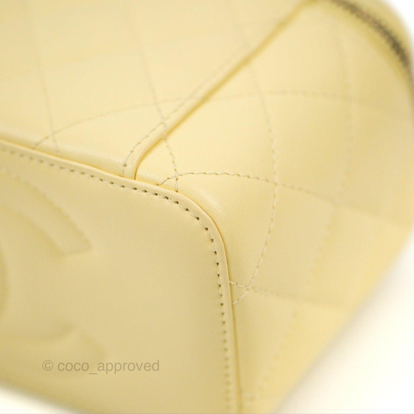 Chanel Quilted Vanity Rectangular with Camellia Adjustable Chain Light Yellow Lambskin 23S