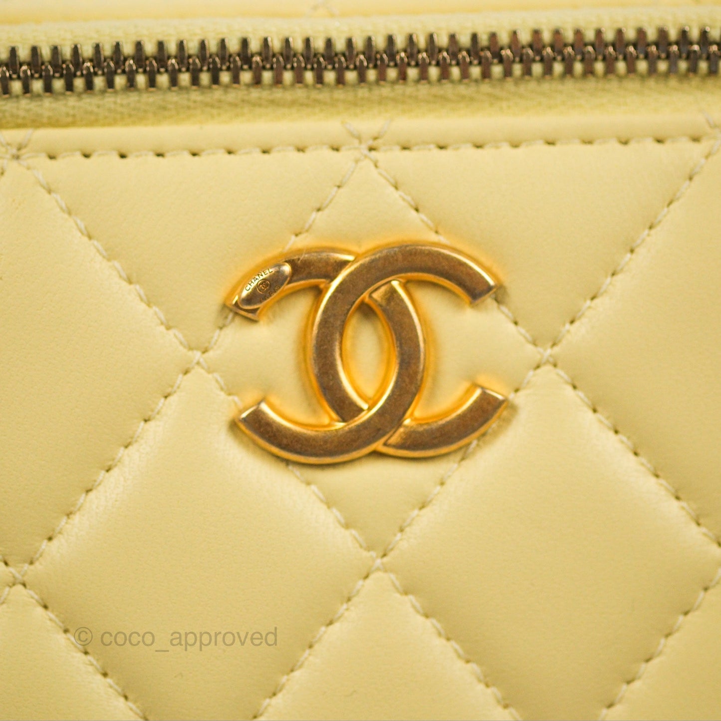 Chanel Quilted Vanity Rectangular with Camellia Adjustable Chain Light Yellow Lambskin 23S