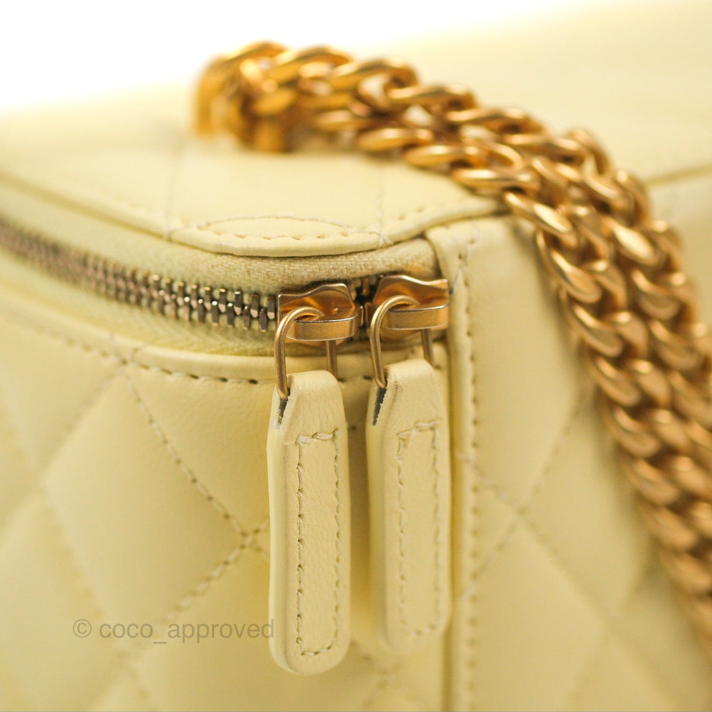 Chanel Quilted Vanity Rectangular with Camellia Adjustable Chain Light Yellow Lambskin 23S