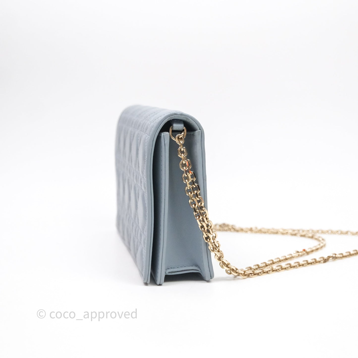 Christian Dior Lady Dior Pouch with Chain Blue Grey Cannage Lambskin Gold Hardware