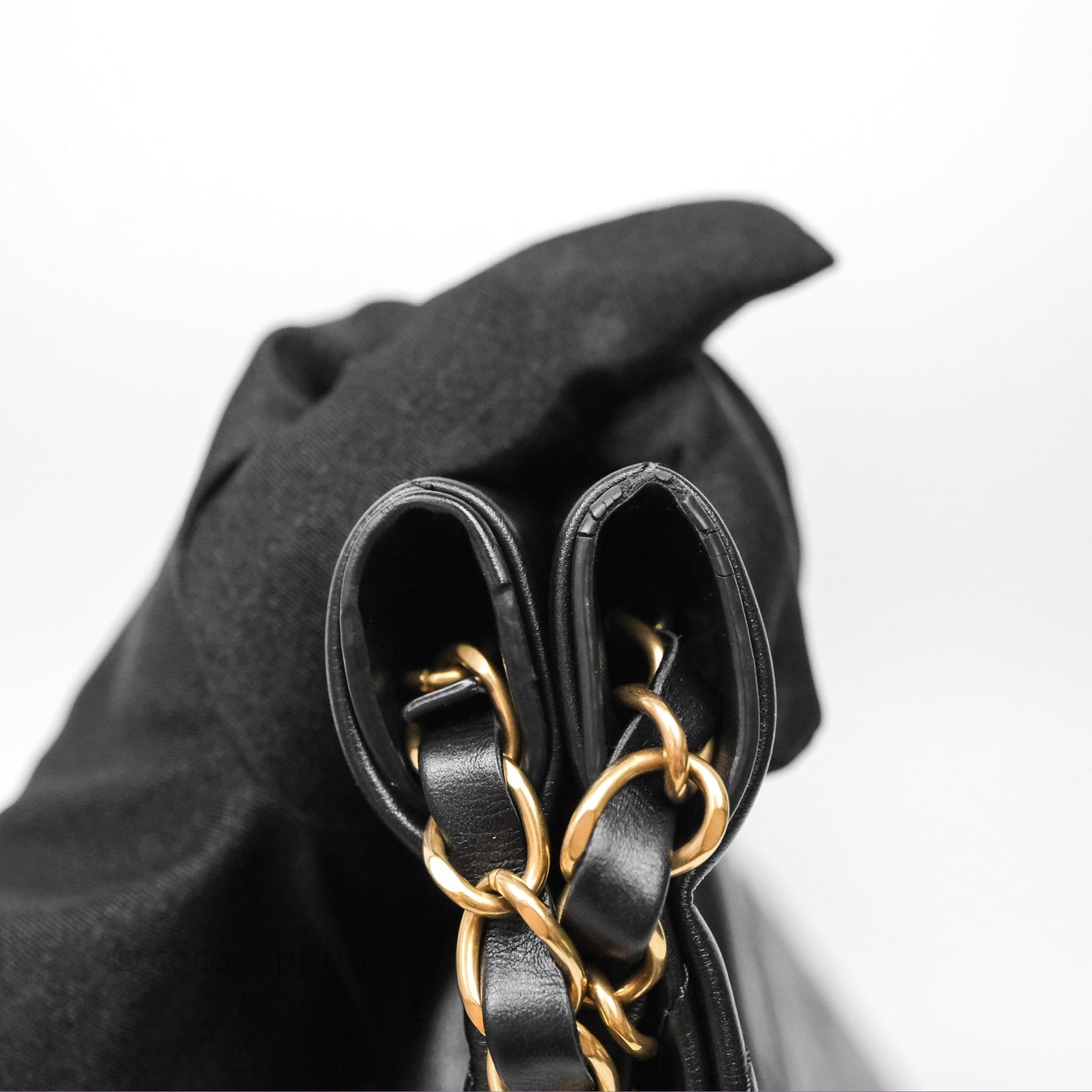 Chanel 22 Small Black Shiny Calfskin Aged Gold Hardware