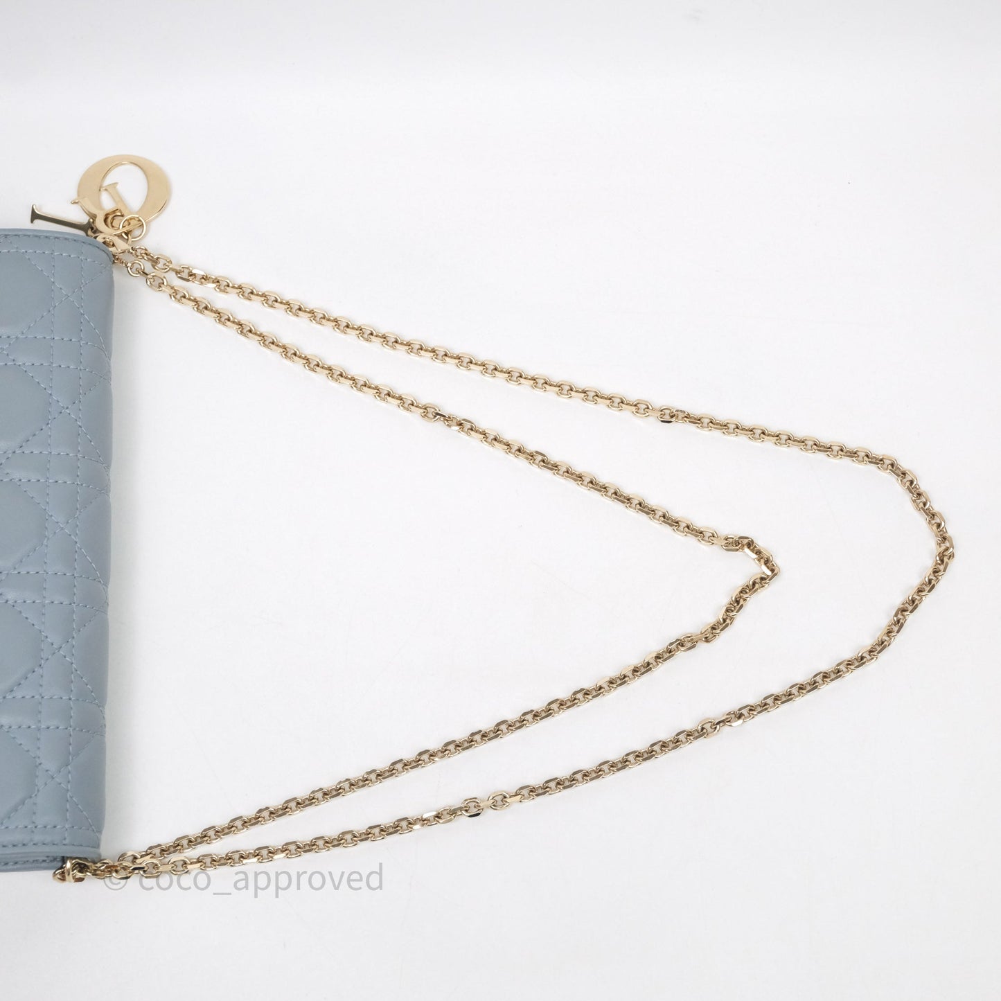 Christian Dior Lady Dior Pouch with Chain Blue Grey Cannage Lambskin Gold Hardware