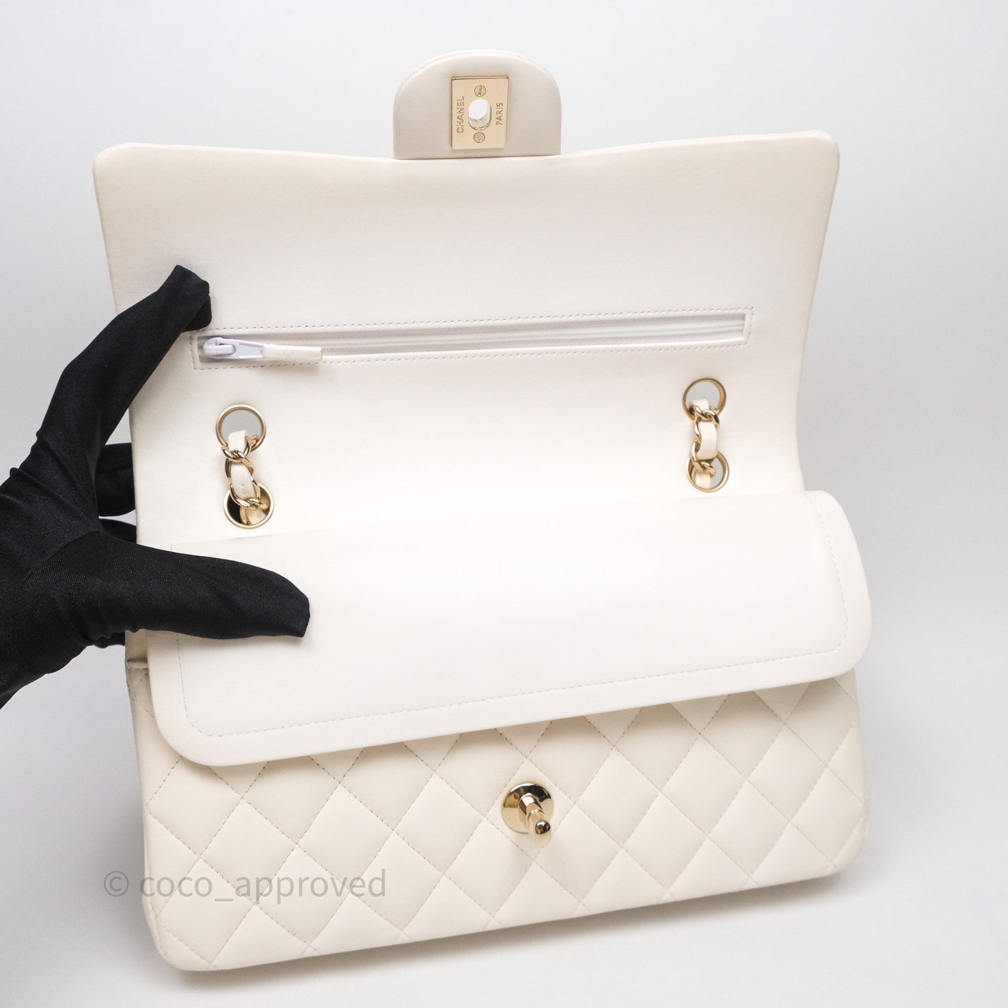 Chanel Classic M/L Medium Flap Quilted Ivory White Lambskin Gold Hardware