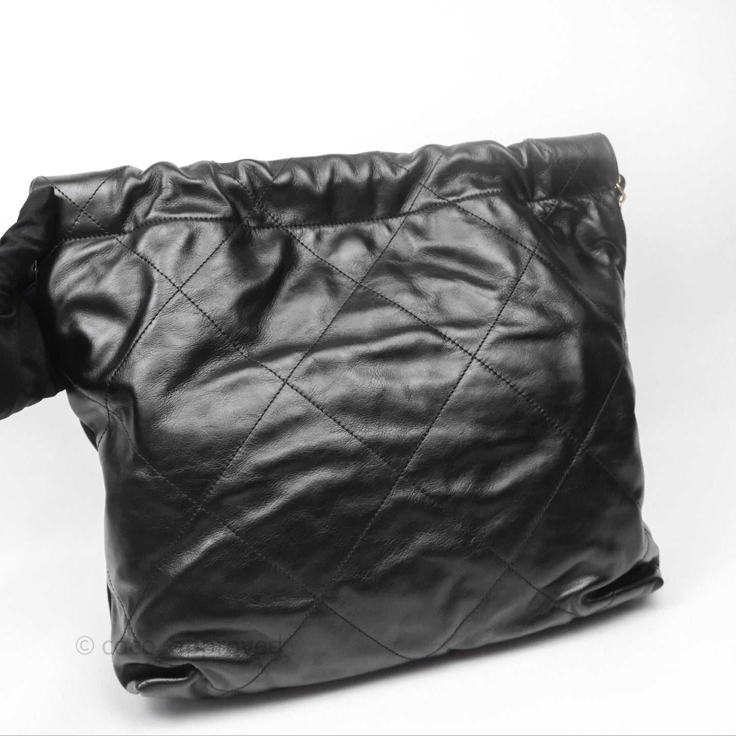Chanel 22 Small Black Shiny Calfskin Aged Gold Hardware