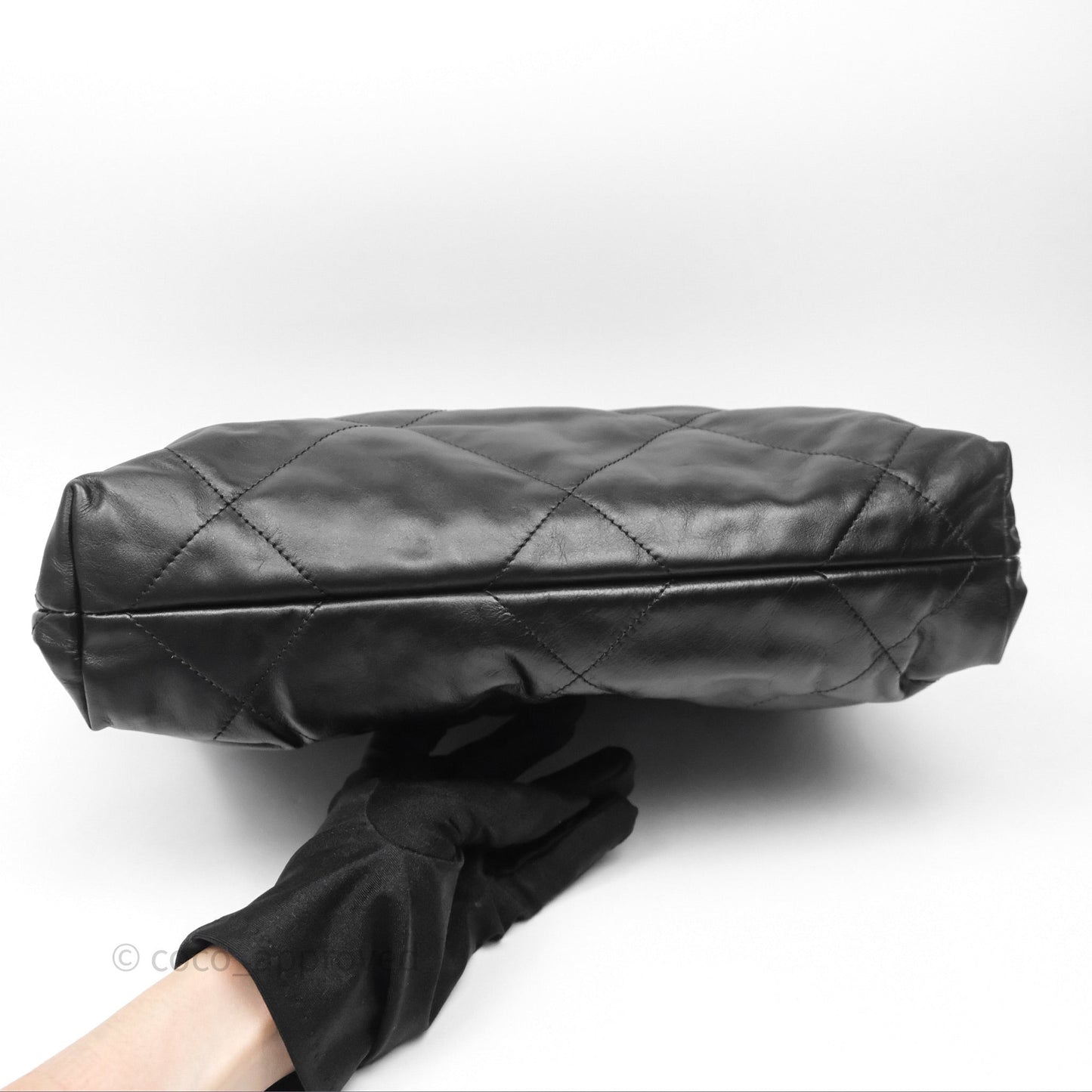 Chanel 22 Small Black Shiny Calfskin Aged Gold Hardware