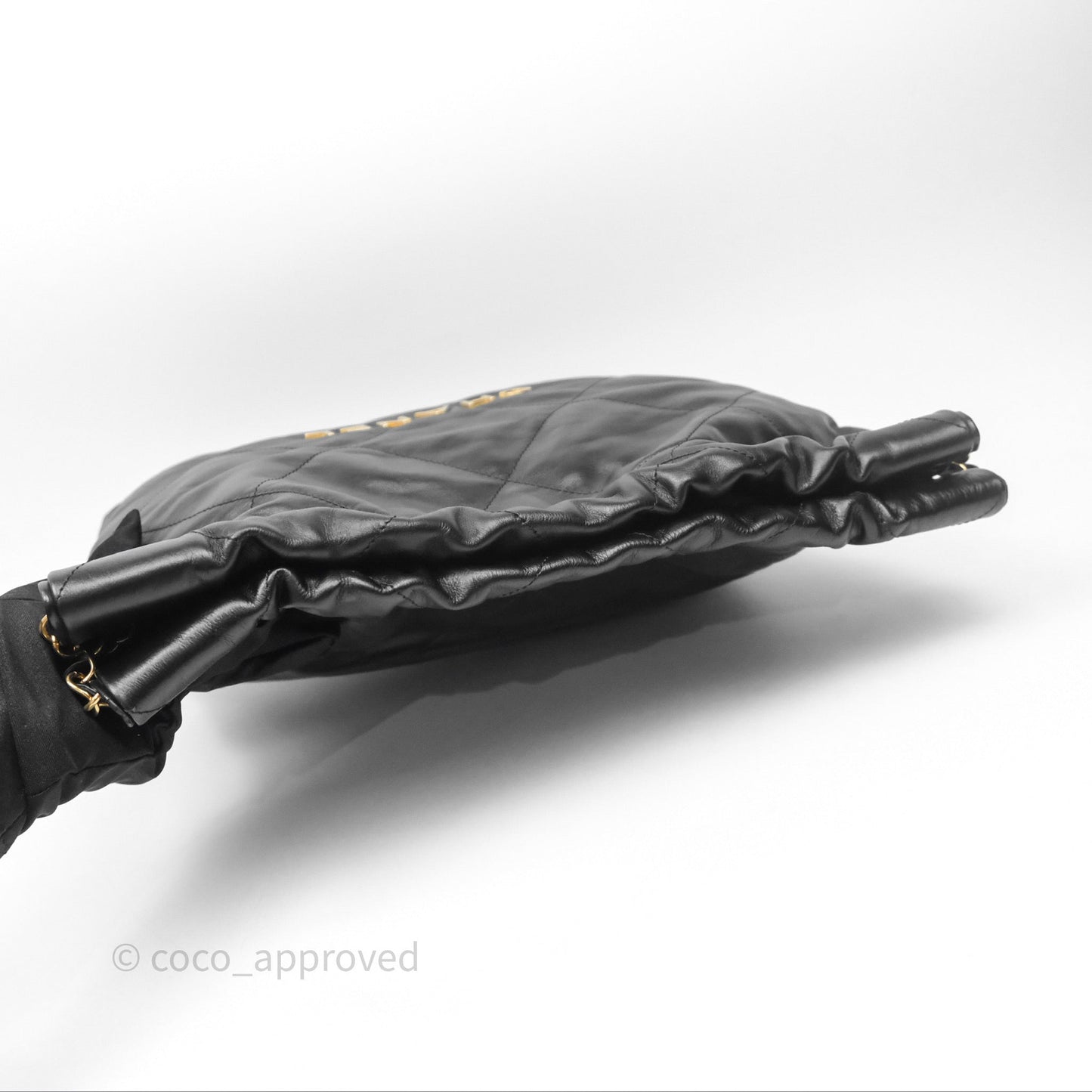 Chanel 22 Small Black Shiny Calfskin Aged Gold Hardware