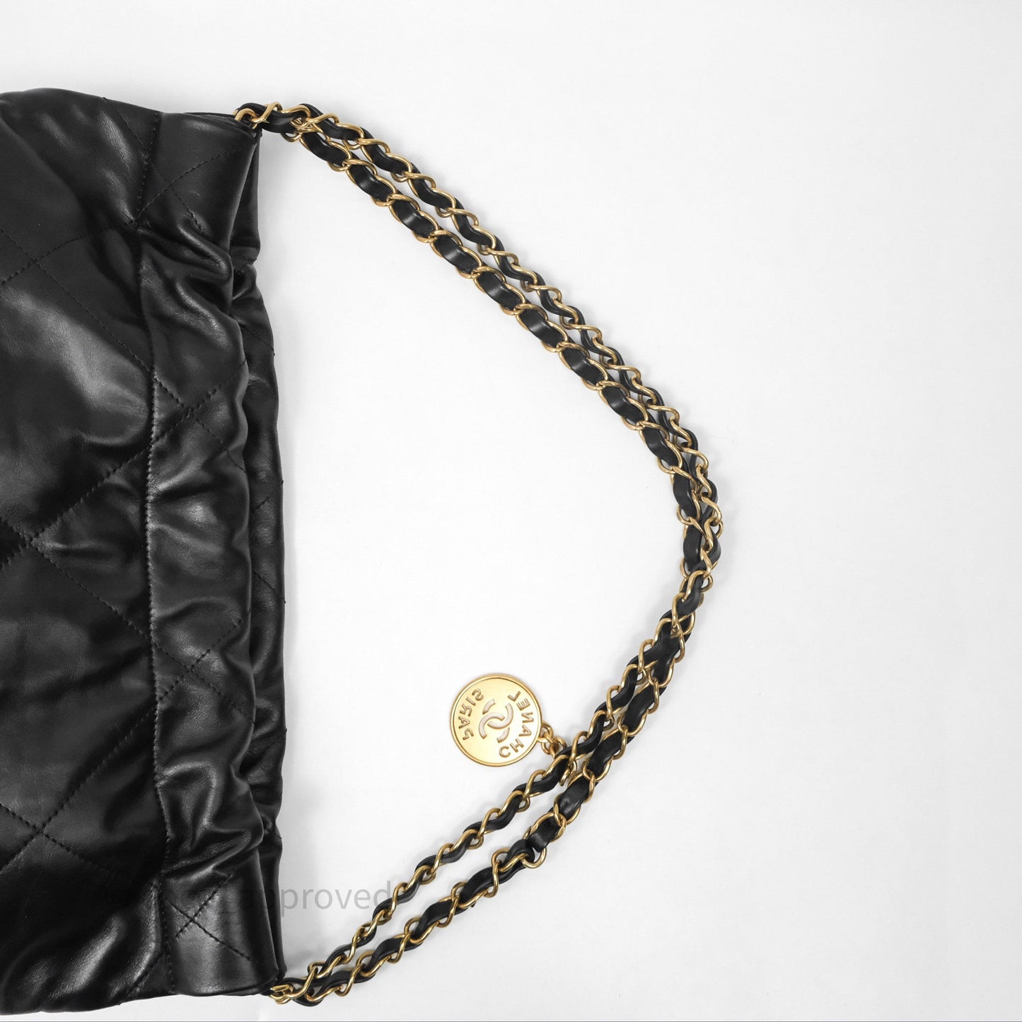 Chanel 22 Small Black Shiny Calfskin Aged Gold Hardware